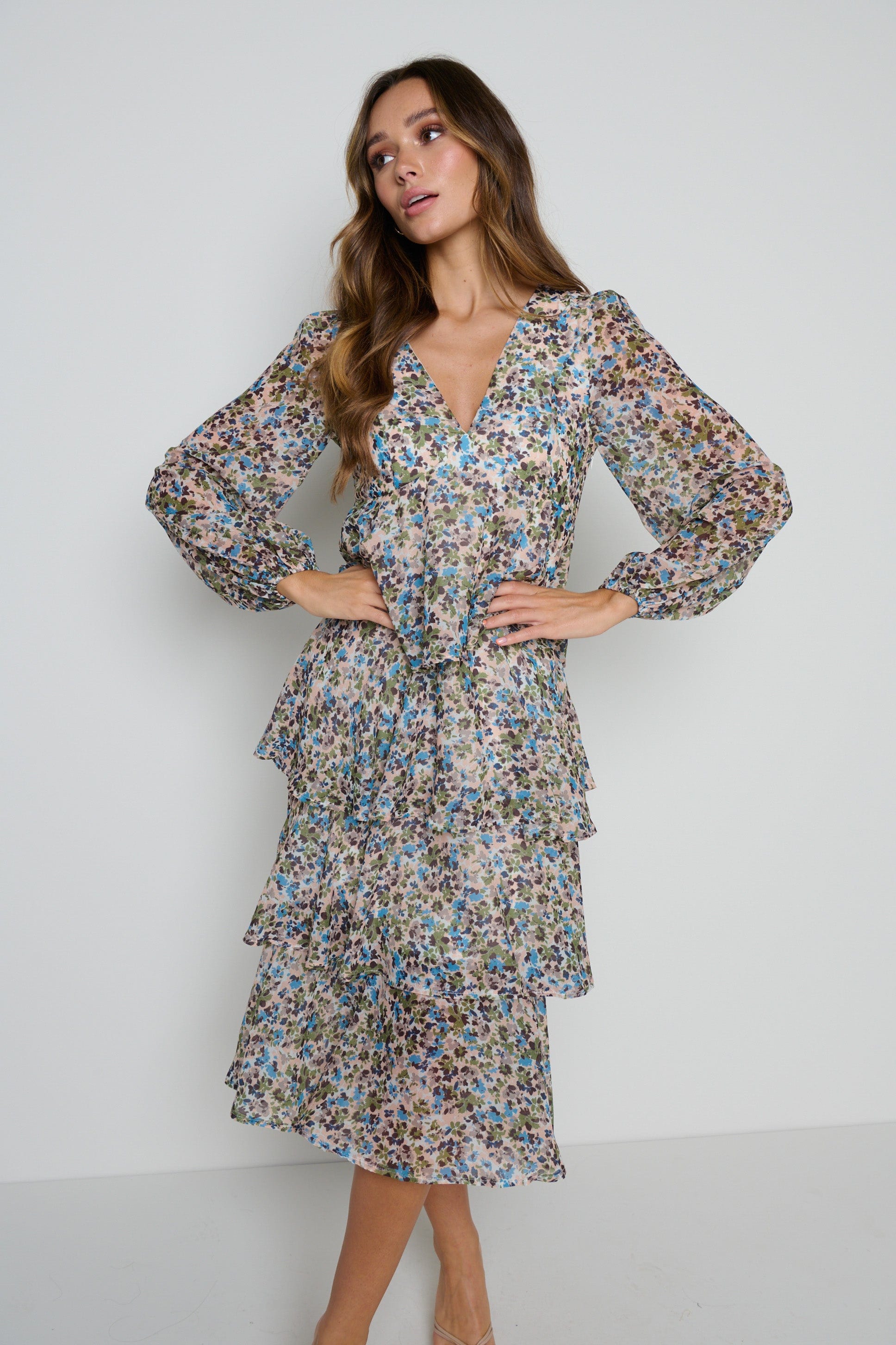 Ashton Ruffle Midi Dress - Floral ...